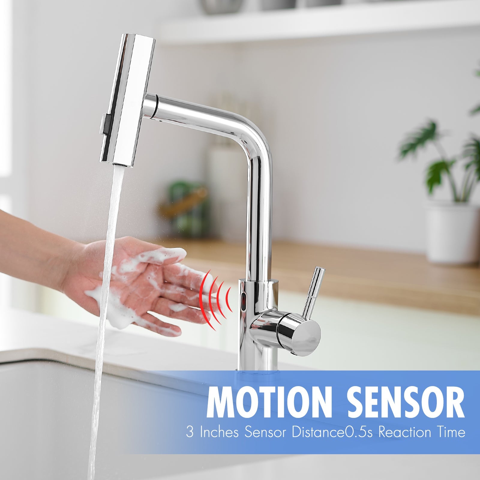 Touchless Kitchen Faucet, Hands Free Automatic Smart Kitchen Faucet, Stainless Steel Touchless Kitchen Faucet