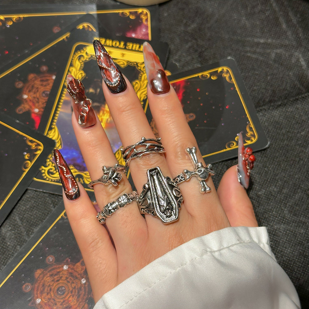 Dark Punk Retro Joint Carved Bat Ring Design