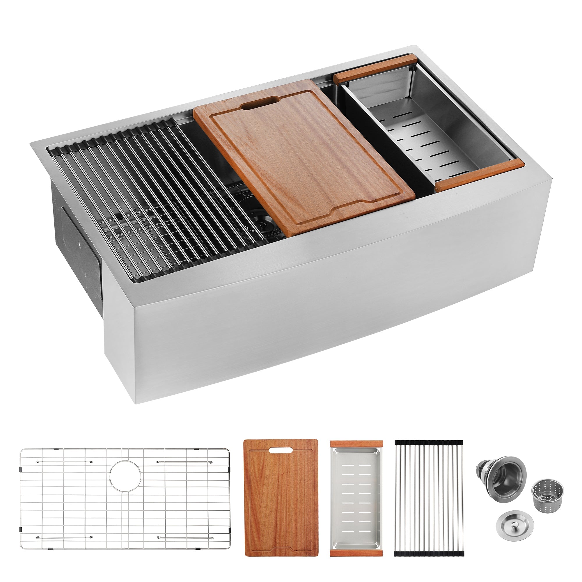 33x22x10'Farmhouse Apron Single Bowl Stainless Steel Kitchen Sink with Workstation