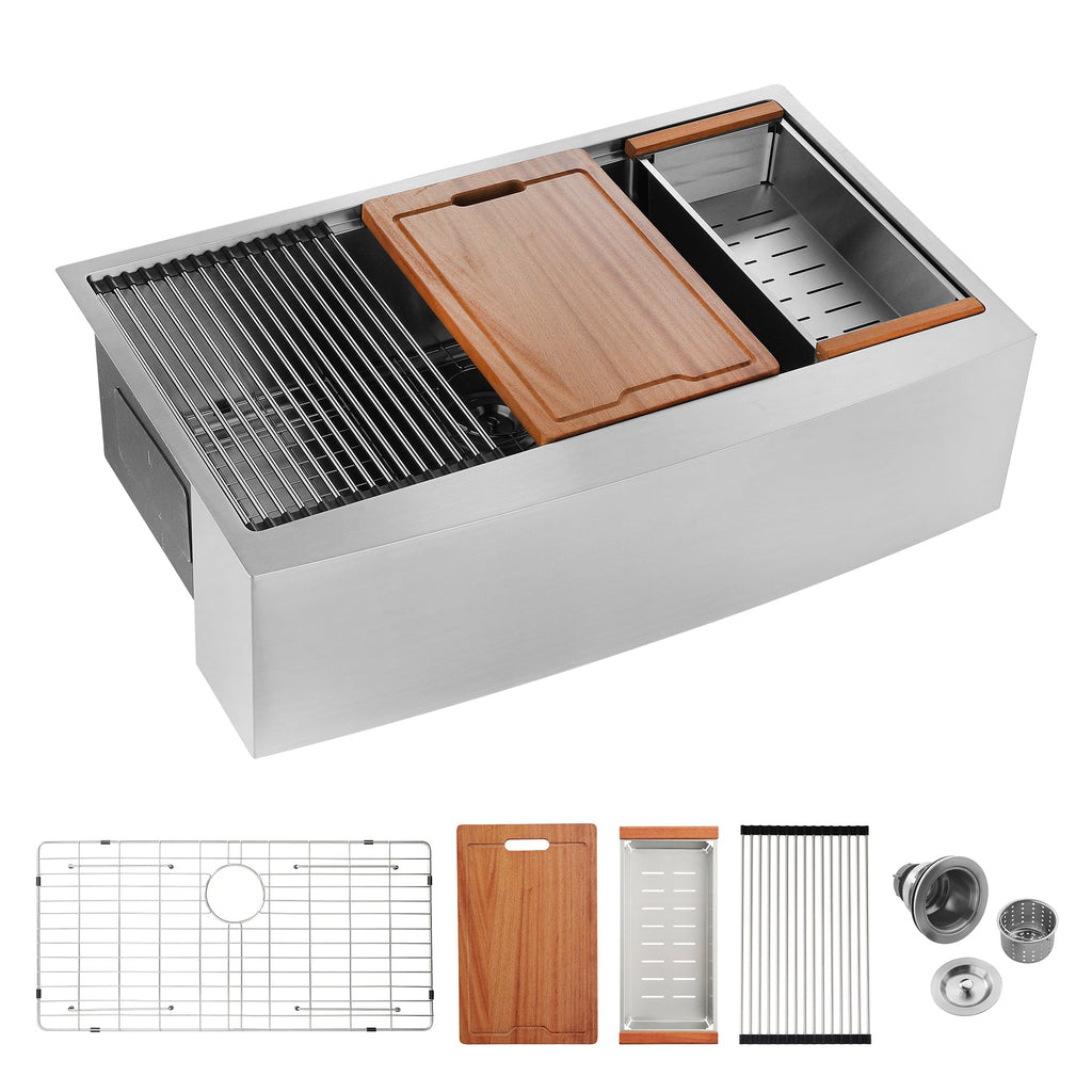 33x22x10'Farmhouse Apron Single Bowl Stainless Steel Kitchen Sink with Workstation