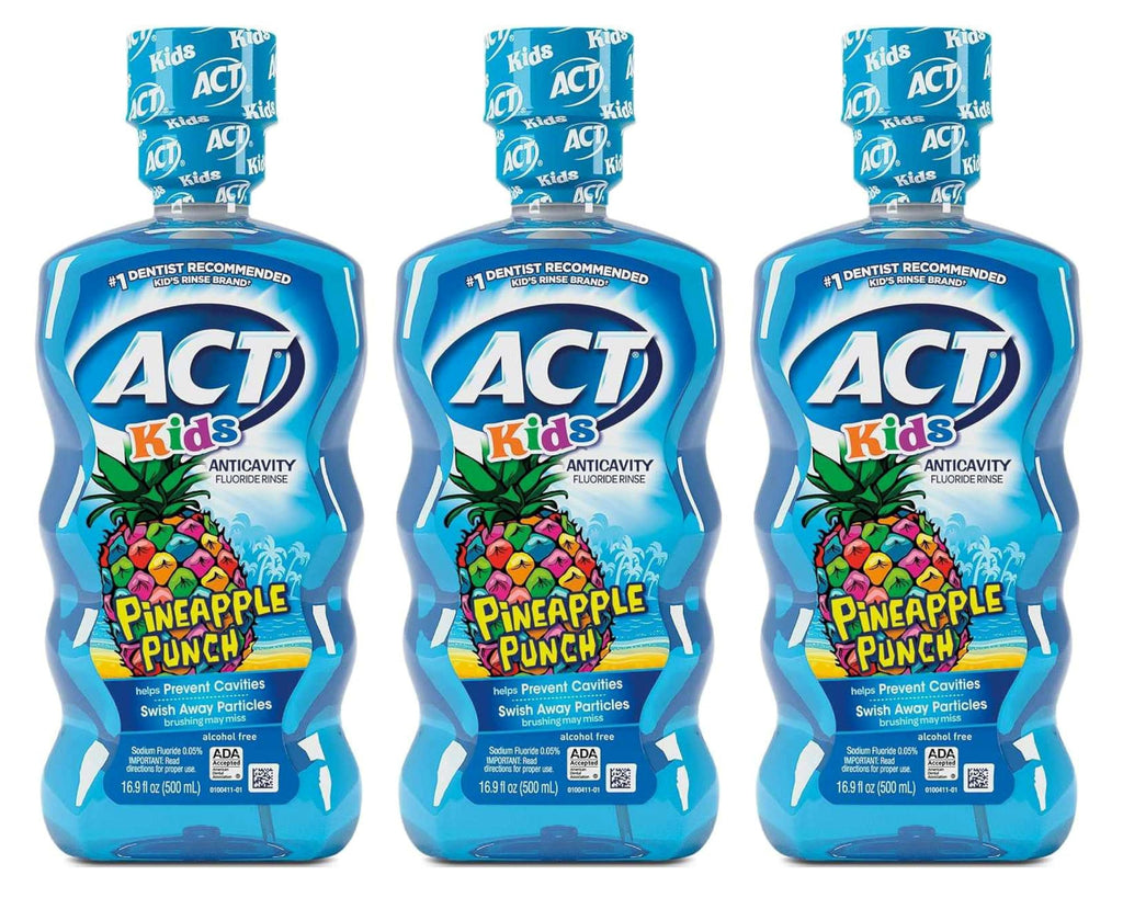 ACT Kids Anticavity Fluoride Rinse Pineapple Punch 16.9 Ounce (Pack of 3)