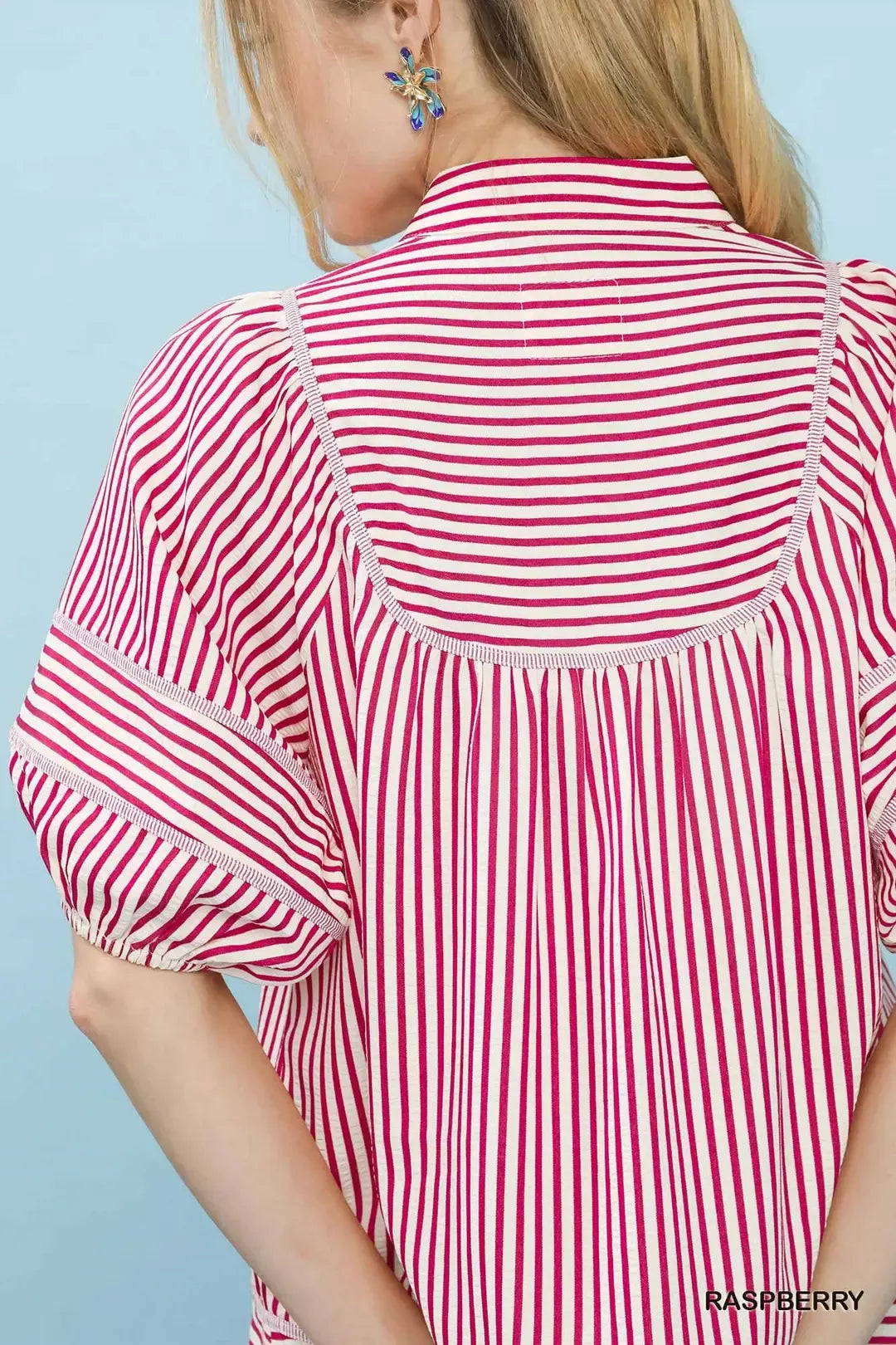 Umgee Striped Puff Sleeve Babydoll Top