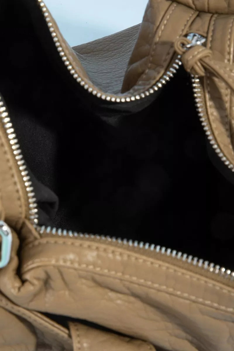 Fame Buckle Strap Detail Leather Handbag