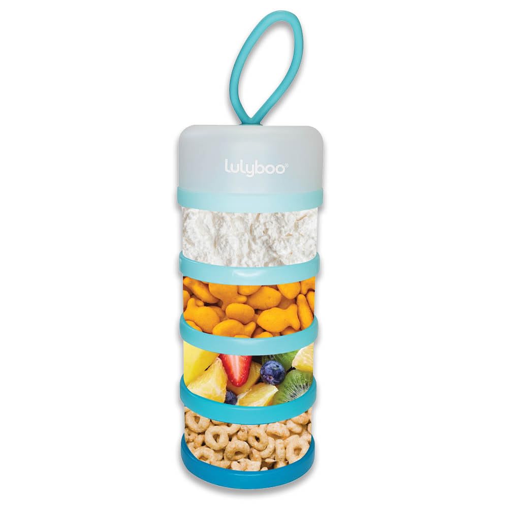 Lulyboo Baby & Toddler On-The-Go 4 Cup Stacker Stackable Food Storage for Snacks and Formula Aqua