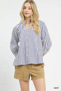 Umgee Striped V-Neck Button Down Top