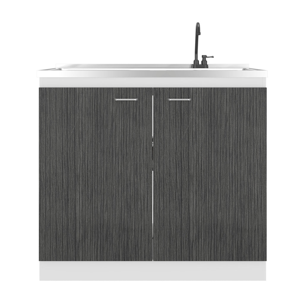 Salento Freestanding Sink, Double Door Cabinet, White / Smokey Oak