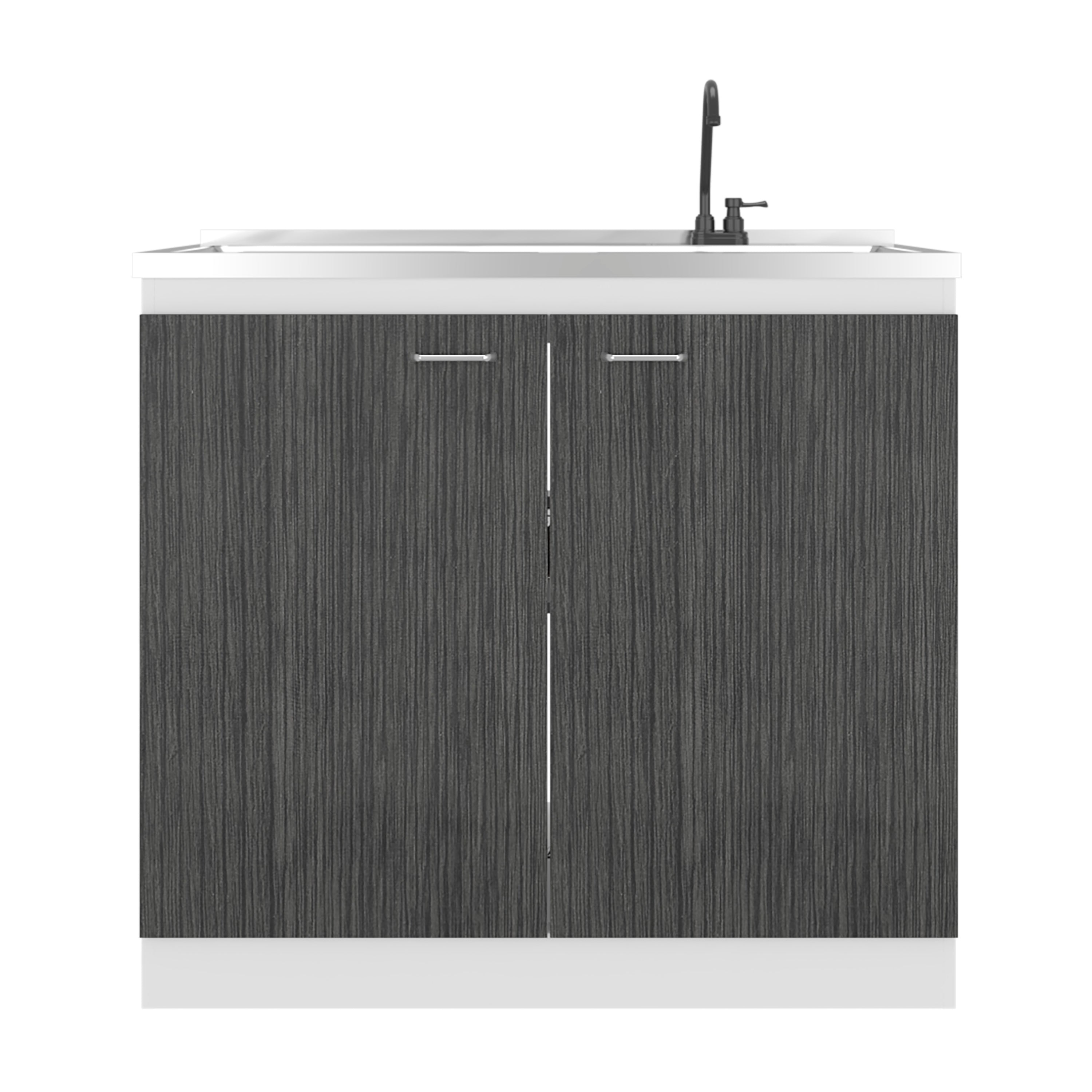 Salento Freestanding Sink, Double Door Cabinet, White / Smokey Oak