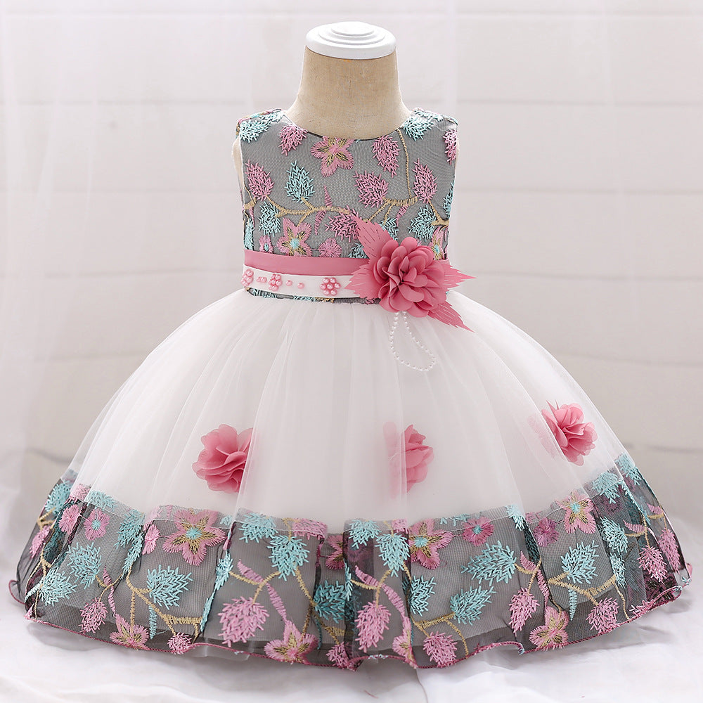 New Baby Girl's 1st Birthday Dress with Floral Design