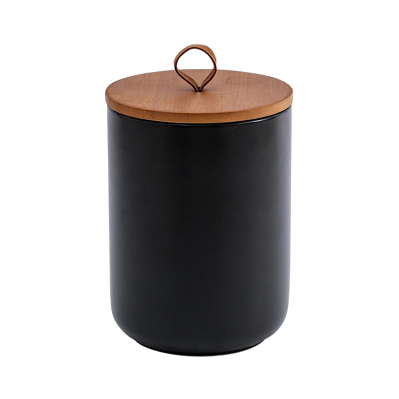 Ceramic Canisters Food Storage Jars with Airtight Bamboo Lids for the Kitchen Counter Serving Flour Sugar Cereal and Snacks (Black 1300ml)