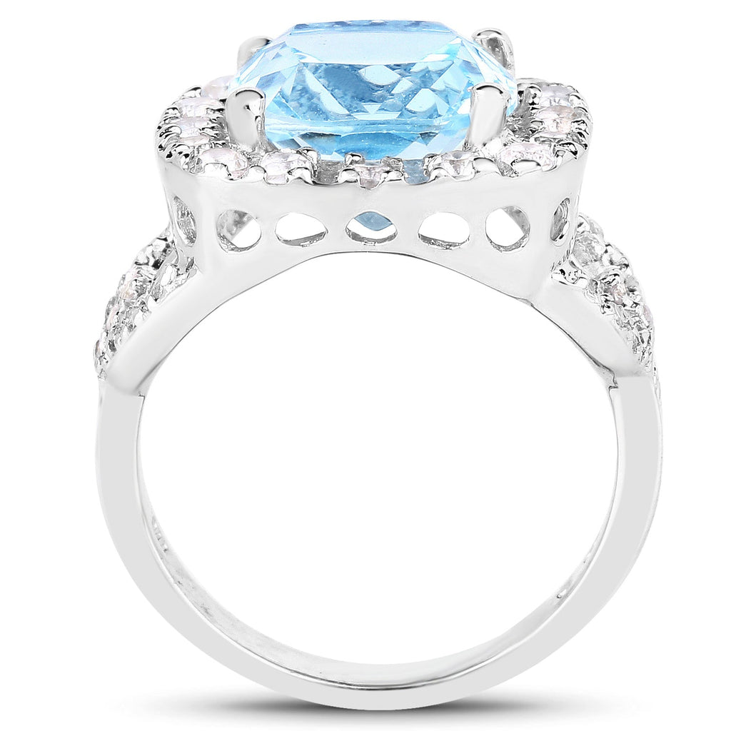 5.17 Carat Genuine Blue Topaz and White Topaz .925 Sterling Silver Ring