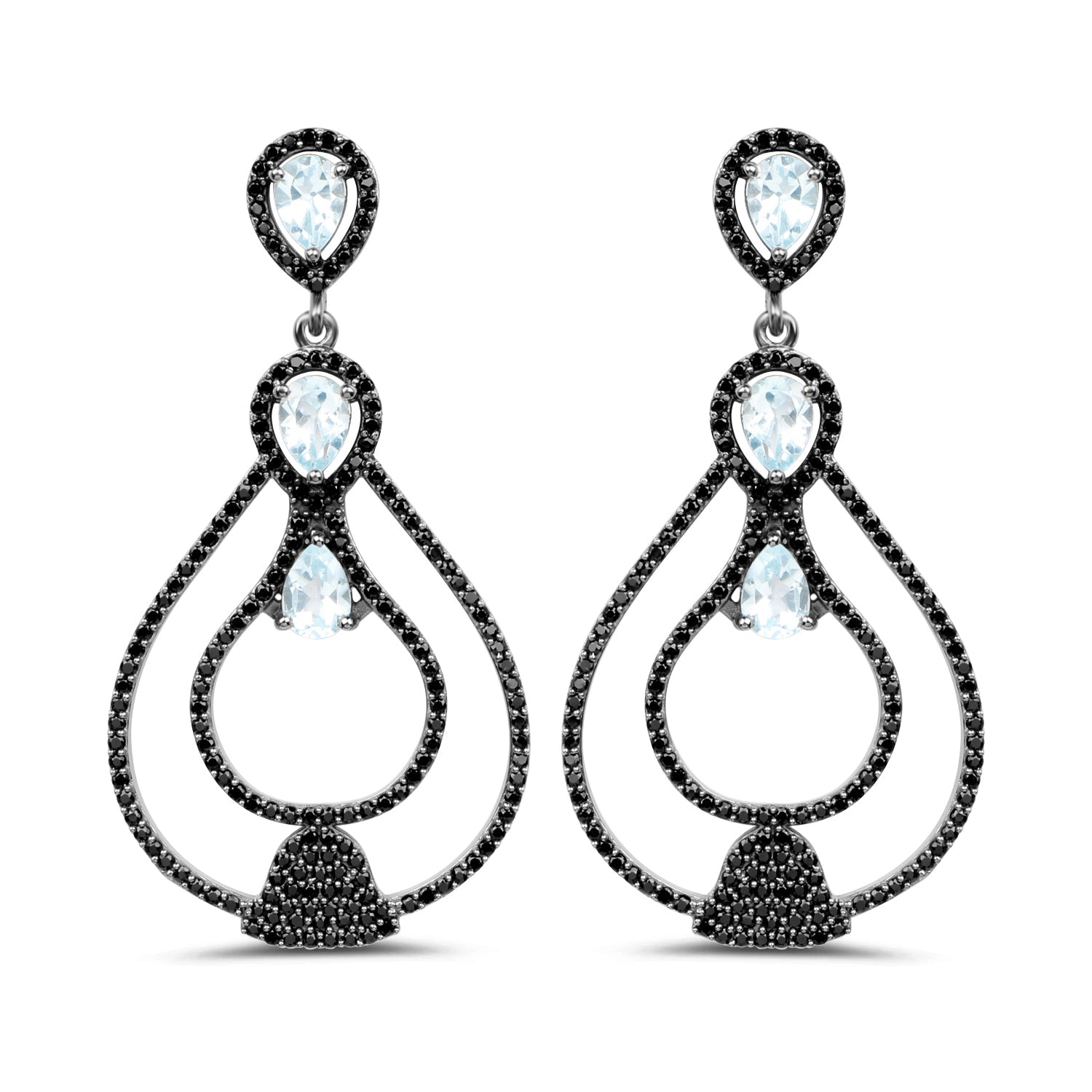 8.81 Carat Genuine Blue Topaz and Black Spinel .925 Sterling Silver Earrings