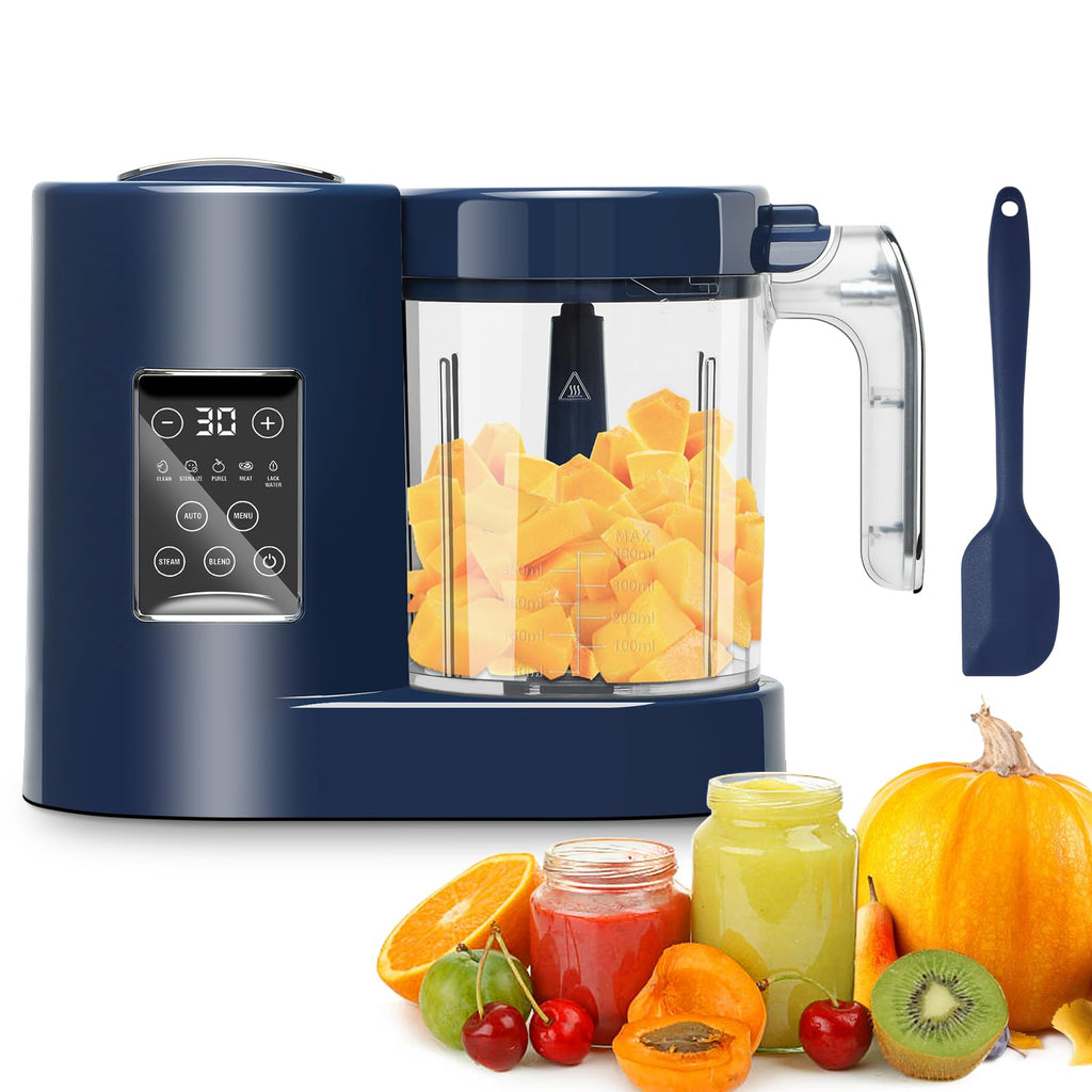 CuddleeBaby Baby Food Maker Baby Food Processor with Silicone Spatula Baby Food Blender Auto Cooking & Grinding Steam Cook and Blender Touch Screen Control BPA Free Blue