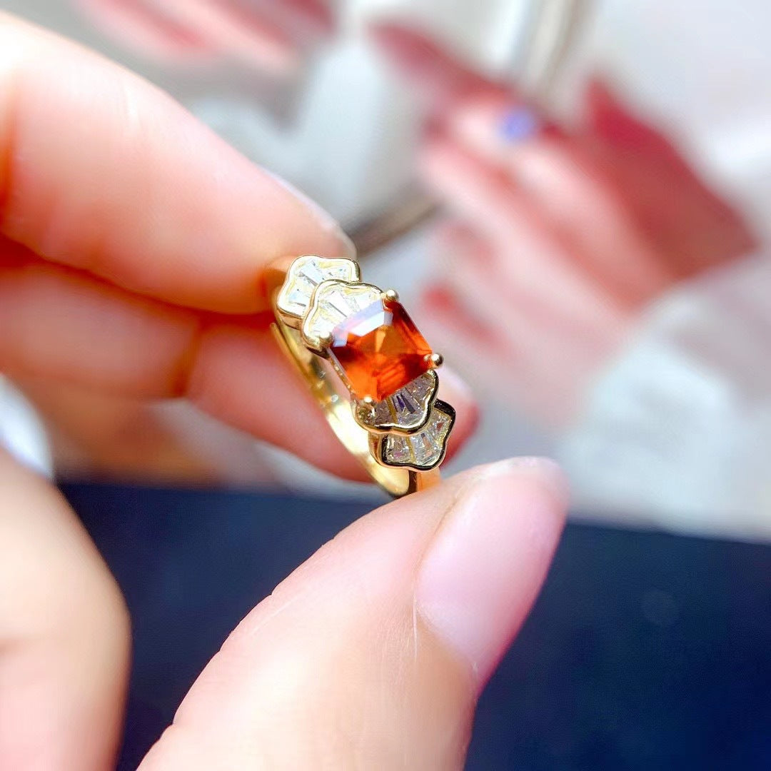 Natural Garnet Ring in 925 Silver with Colored Gems
