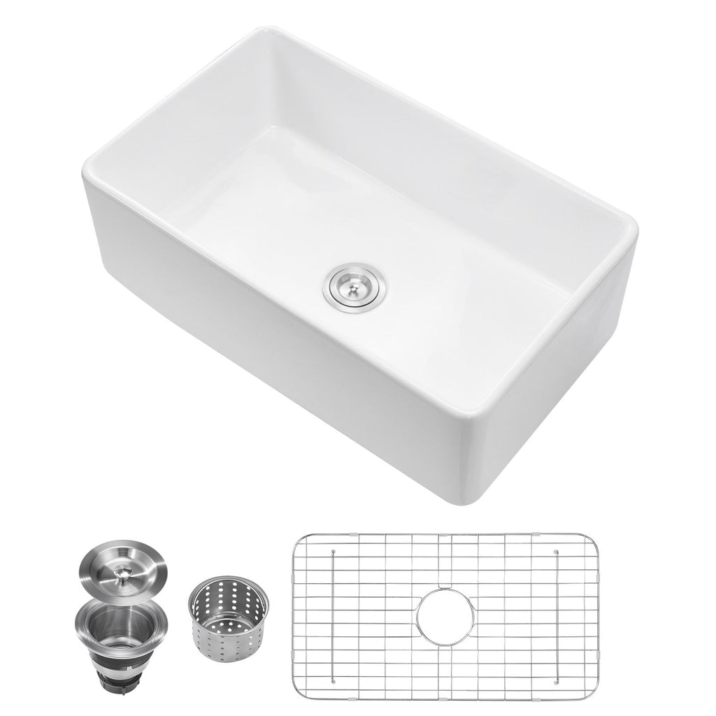 33.5x20 in Farmhouse Sink Undermount Kitchen Single Bowl Basin Fireclay White