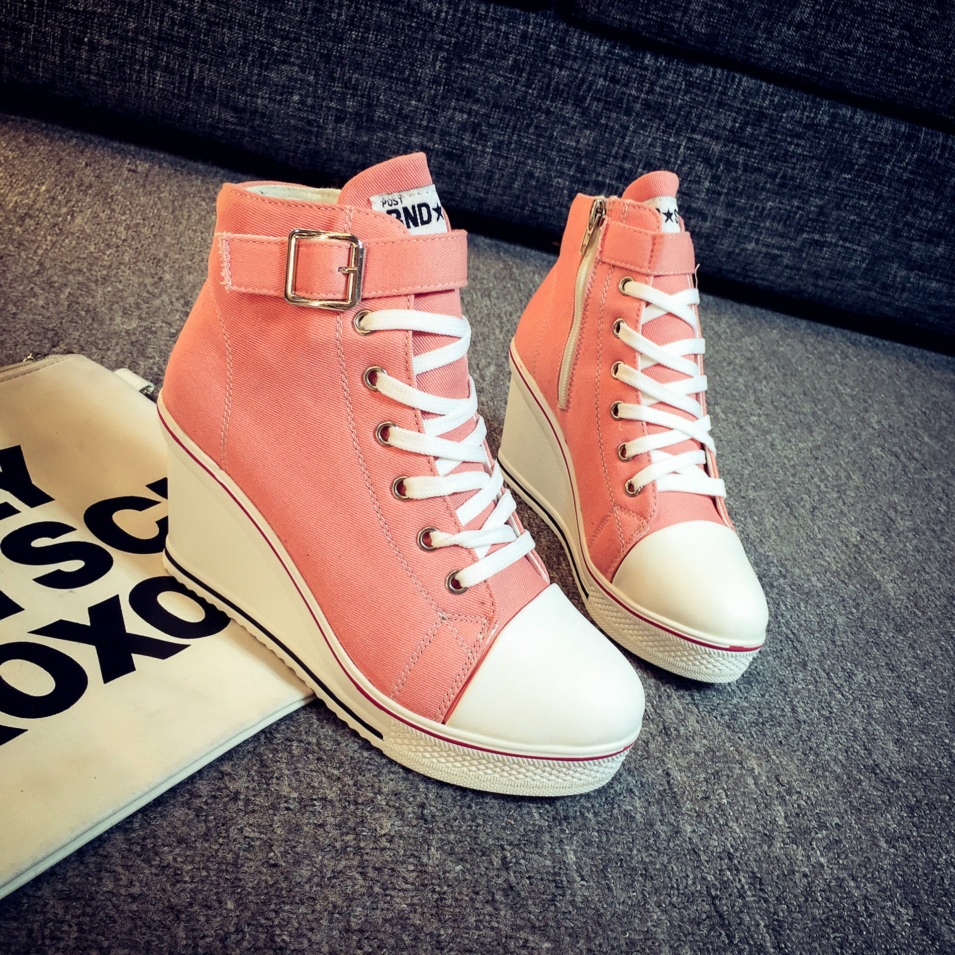 Women's High-Top Canvas Wedge Heel Platform Shoes