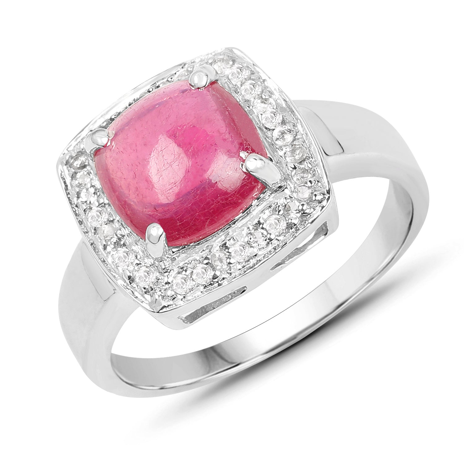 3.31 Carat Glass Filled Ruby and White Topaz .925 Sterling Silver Ring