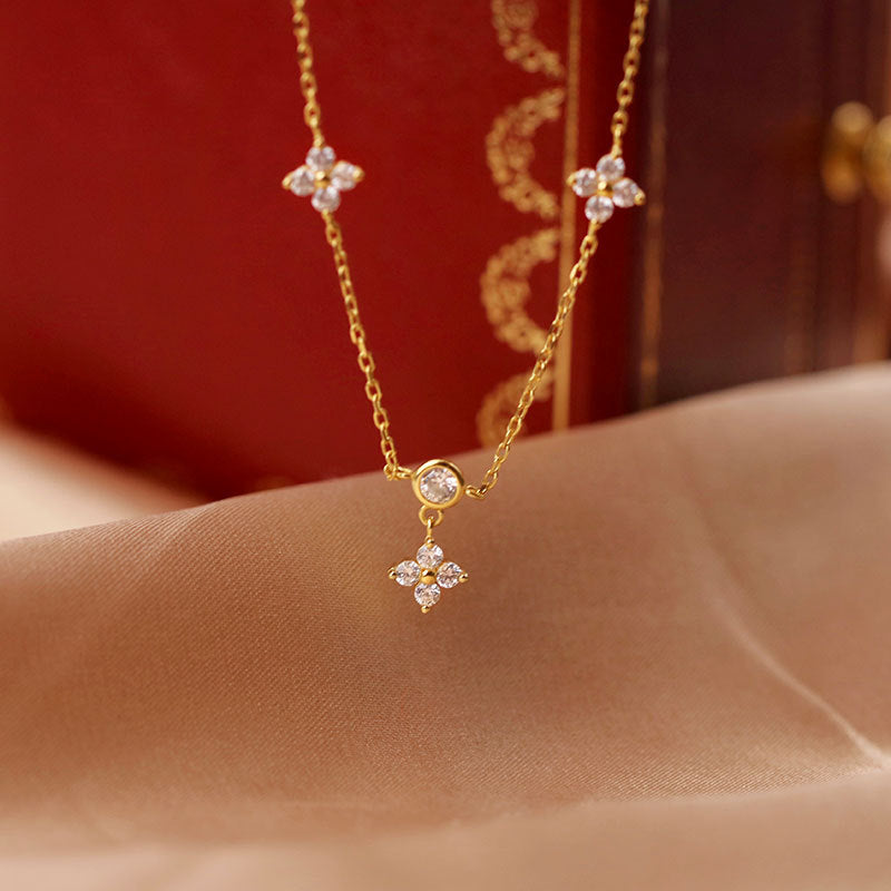 Zircon Flower Necklace and Clavicle Chain