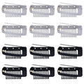 12pcs Wig Clip with Safety Pins 10-Teeth Hair Extension Snap Invisible Wig Combs to Secure Wig No Sew Chunni Grip Dupatta Clips for Girls Women Wig Headscarf Hijab & Tikka (Black Silver)