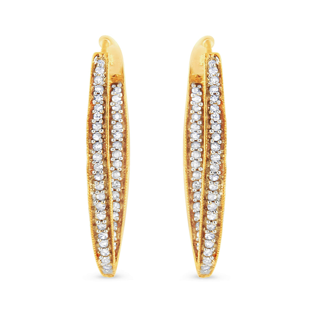 10K Yellow Gold 1/2 Cttw Round-Cut Diamond Modern Hoop Earrings (I-J Color, I2-I3 Clarity)