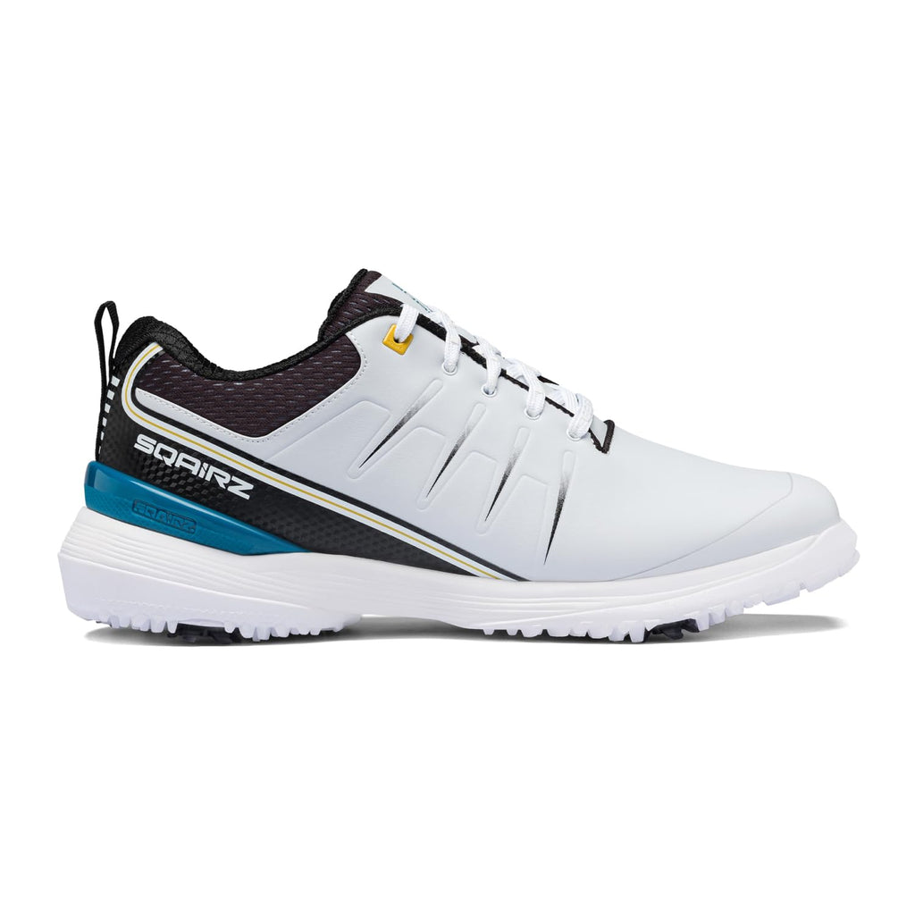 SQAIRZ Speed2 Mens Athletic Golf Shoes Golf Shoes Designed for Balance & Performance Replaceable Spikes Waterproof Golf Shoes Men with Spikes Mens Golf Shoes Golf Footwear White/Teal