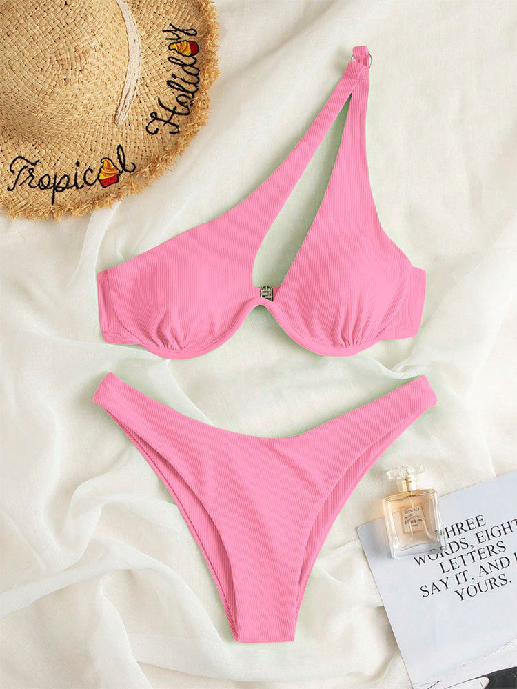 2024 New Women's Sexy One-Shoulder Bikini Swimsuit