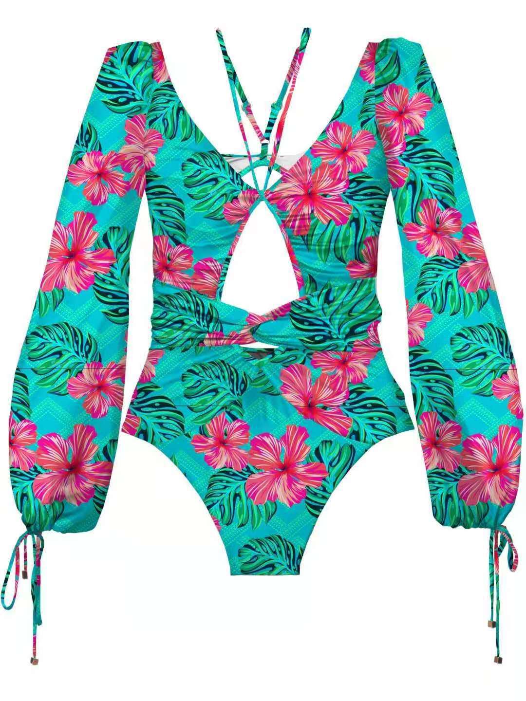 2023 New Women's Long Sleeve Printed Bikini Swimsuit
