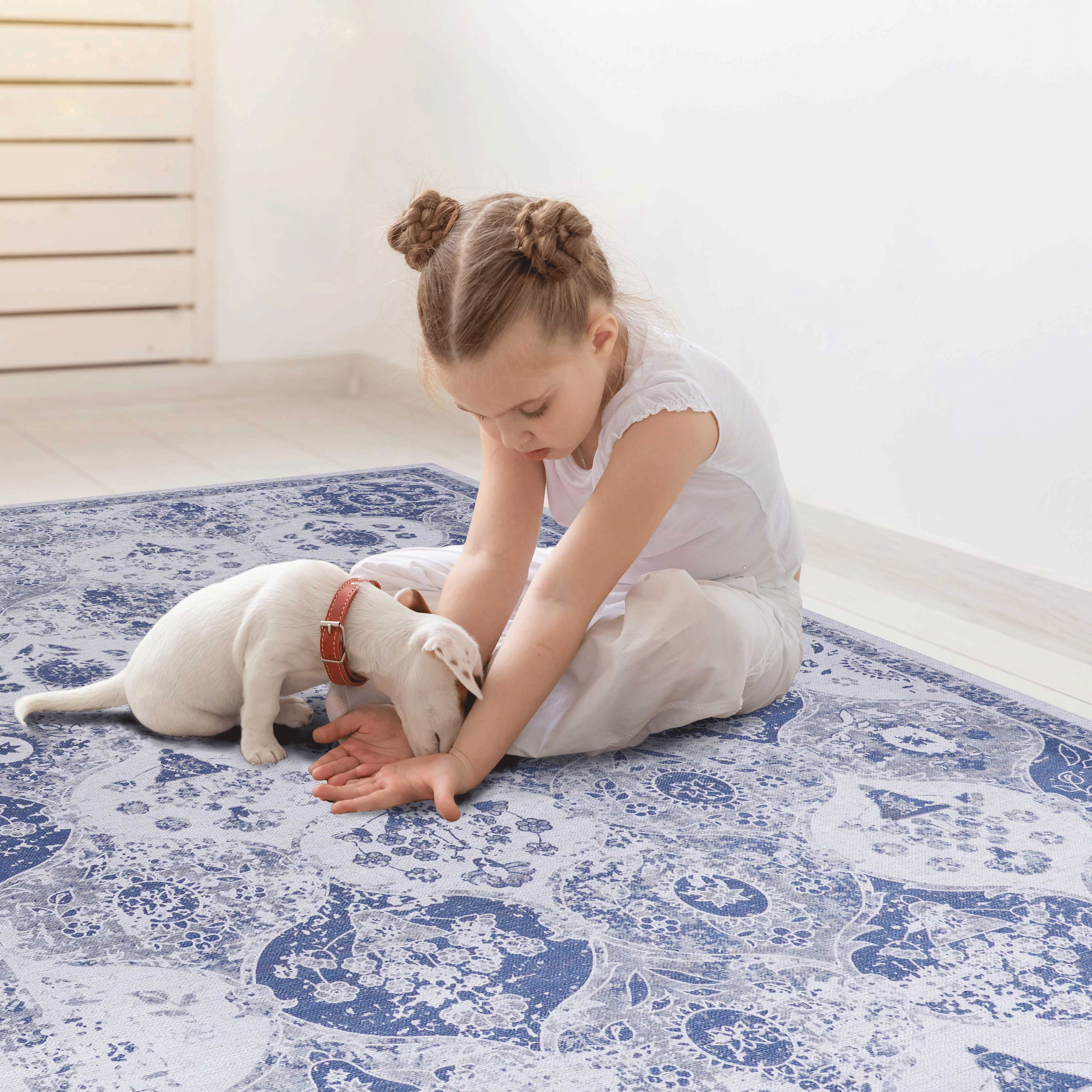 NAAR MAVAL Blue Washable Rug 2' x 3' Doormat Rug (Blue, 2' x 3')