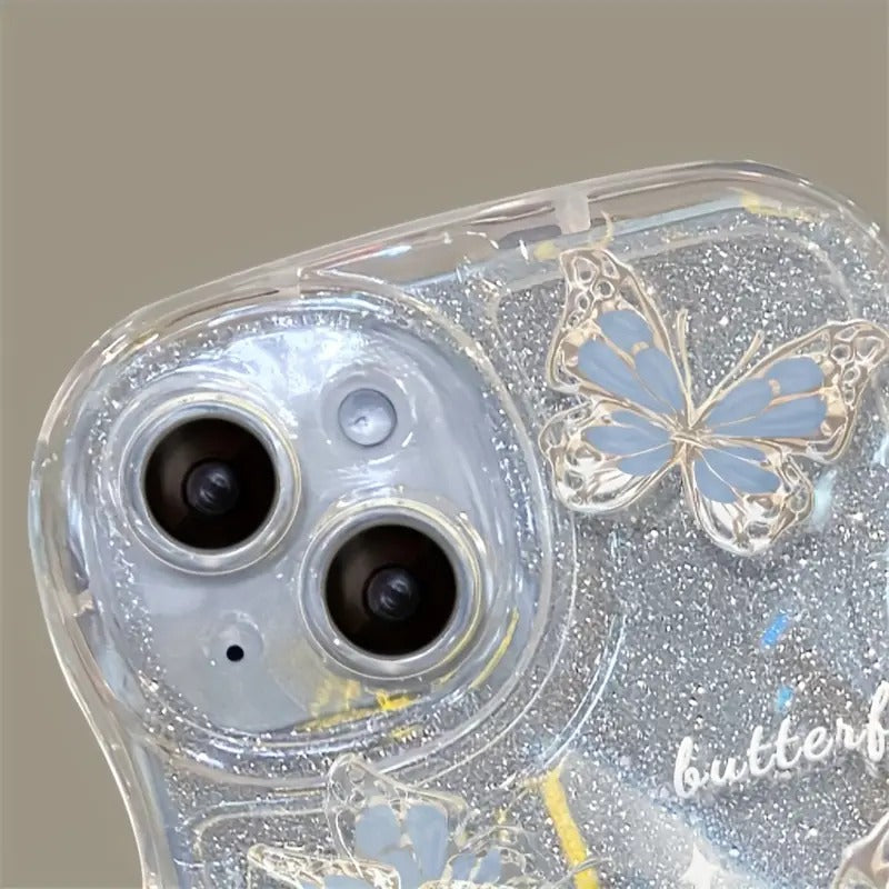 Wave Glitter Butterfly Phone Case with Bracelet for iPhone