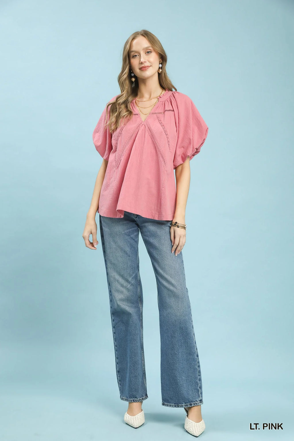 Umgee Lace Inset Puff Sleeve Boho Blouse