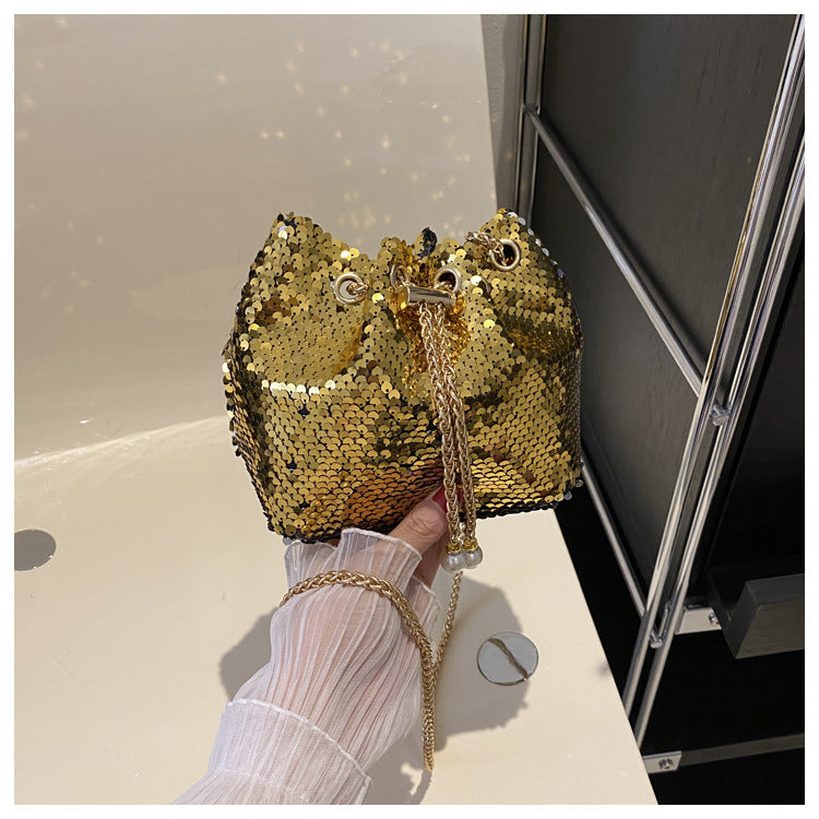Sequin Crossbody Bucket Bag for Evening Parties