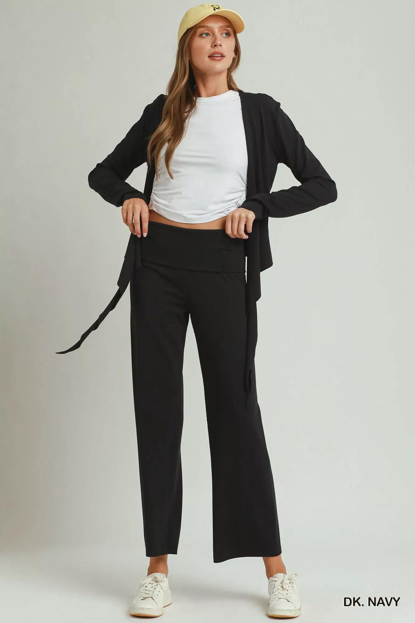 Umgee Cotton Viscose Folded Waistband Straight Leg Pants