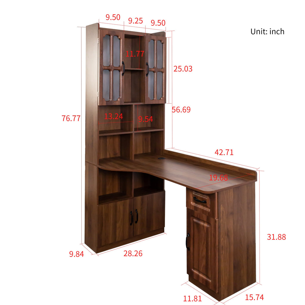 L-Shaped Corner Computer Desk  for Home Office or Study desk, Study Modern Style Table with Drawers, Bookshelf & Hutch, 2-in-1 L-Shaped Design, Large Working Space