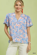 Umgee Floral Button-Front Short Sleeve Shirt