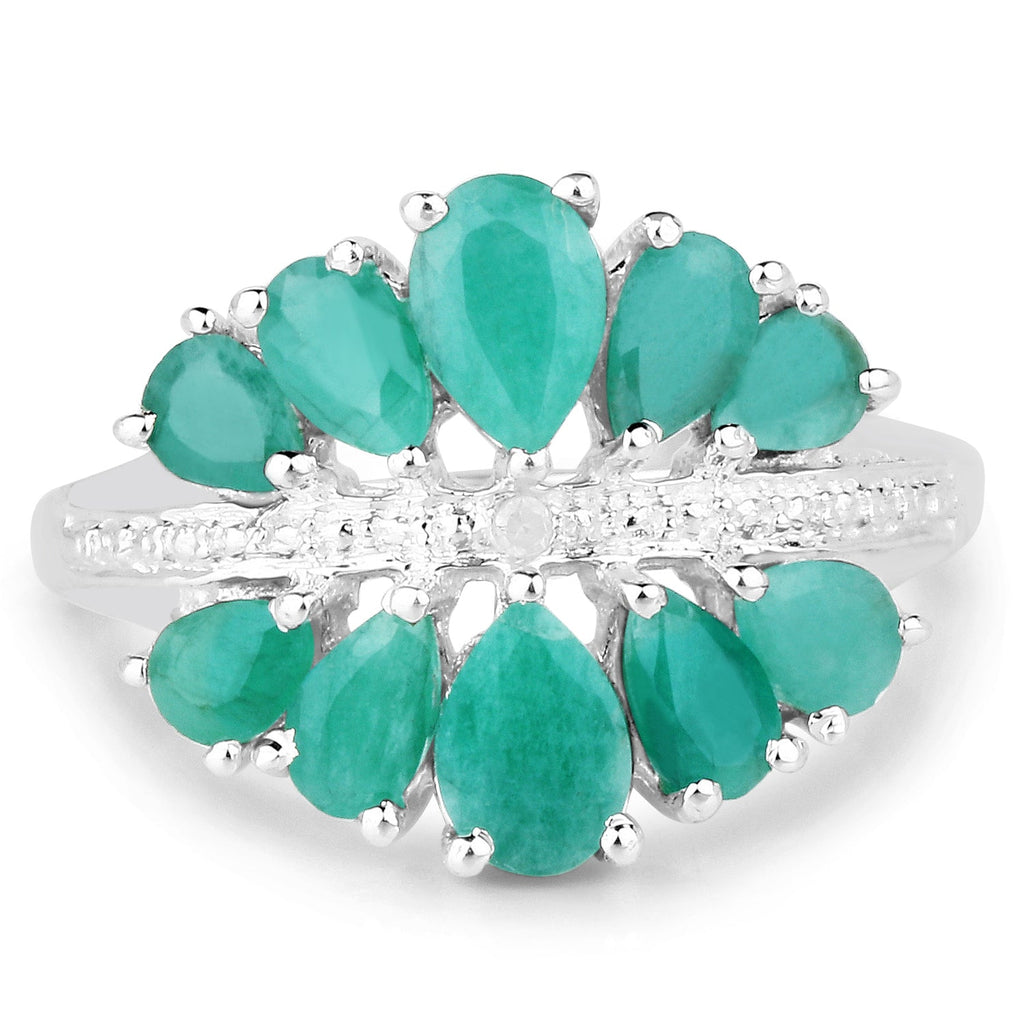 2.21 Carat Genuine Emerald and White Diamond .925 Sterling Silver Ring