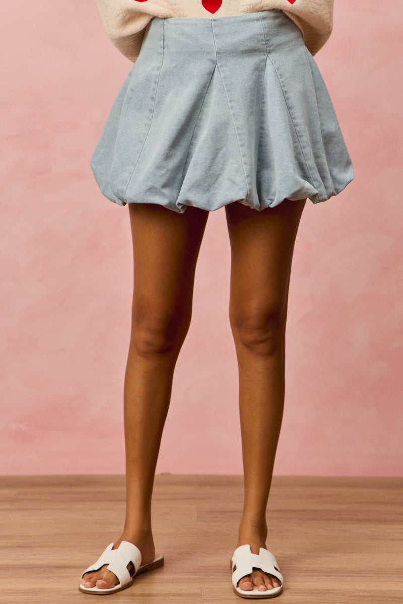 SO ME Denim Bubble Mini Skirt