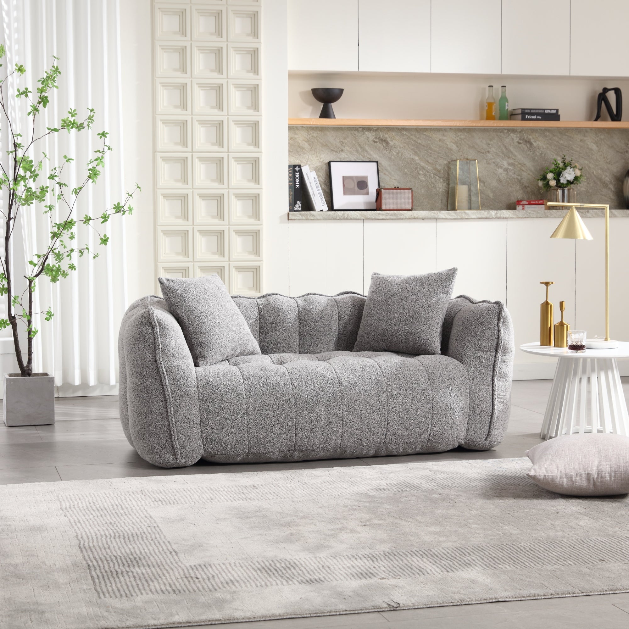 Cozy Beanbag Chair with High Resilience Foam Core for Two - Grey Chenille, 66x35x25 inches