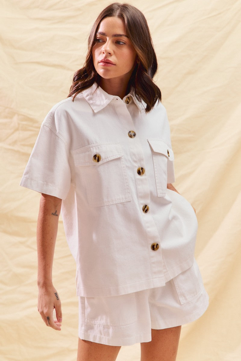 SO ME Button Down Denim Game Day Top and Shorts Set
