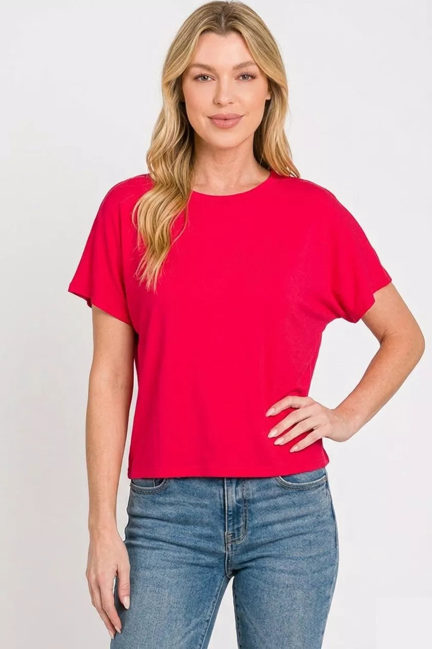 Zenana Round Neck Short Sleeve Cropped T-Shirt