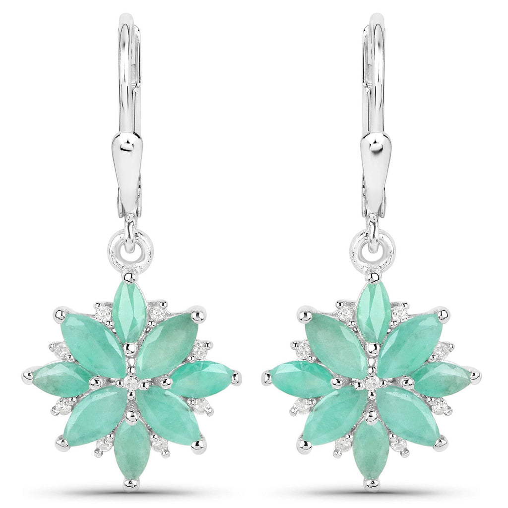2.92 Carat Genuine Emerald and White Diamond .925 Sterling Silver Earrings