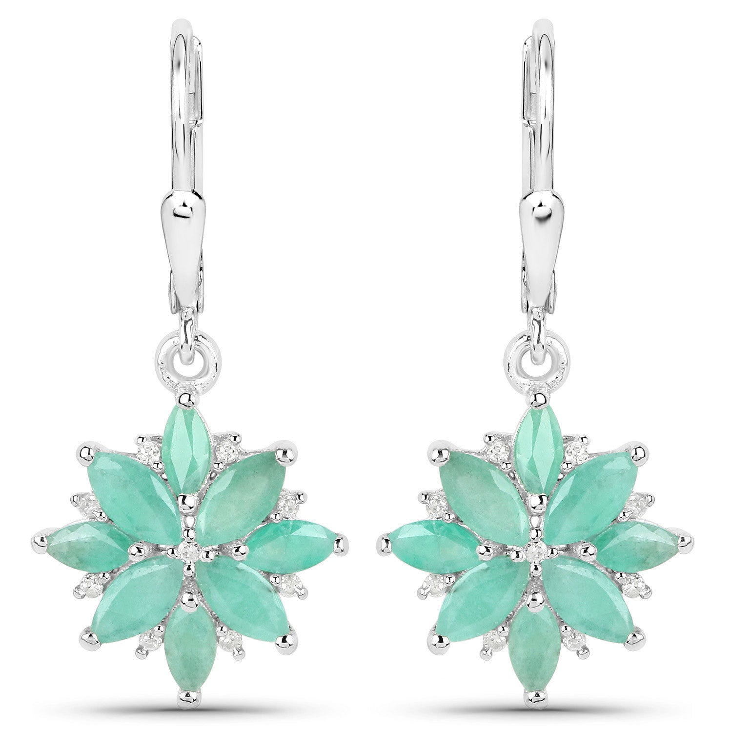 2.92 Carat Genuine Emerald and White Diamond .925 Sterling Silver Earrings