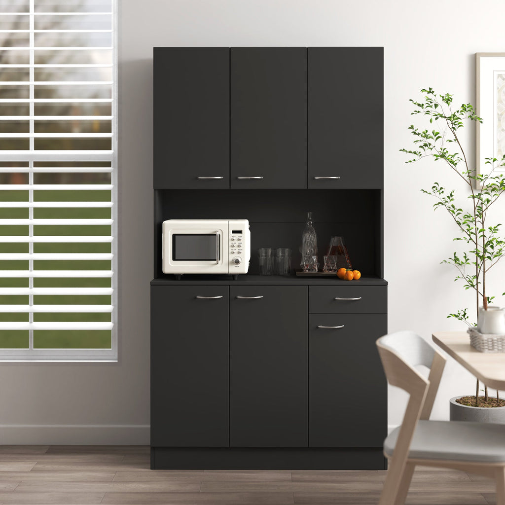 70.87' Tall Wardrobe& Kitchen Cabinet, with 6-Doors, 1-Open Shelves and 1-Drawer for bedroom,Black