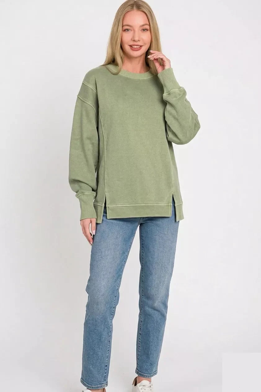 Zenana Pigment Dye Exposed-seam Fleece Sweatshirt