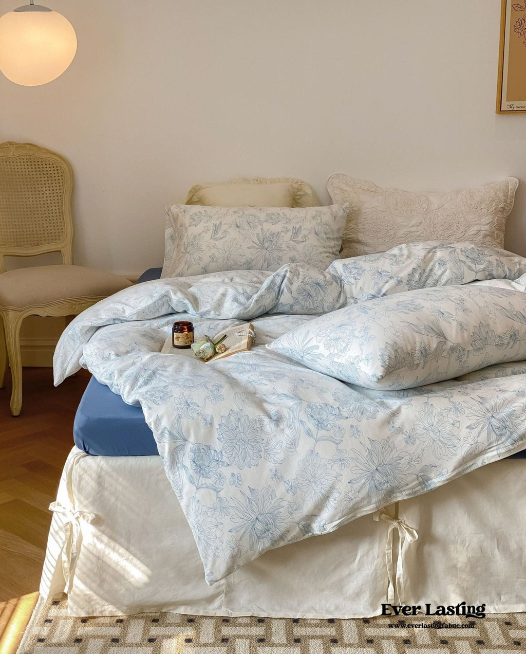 Fleur Elegant Floral Knit Cotton Bedding Set / Blue