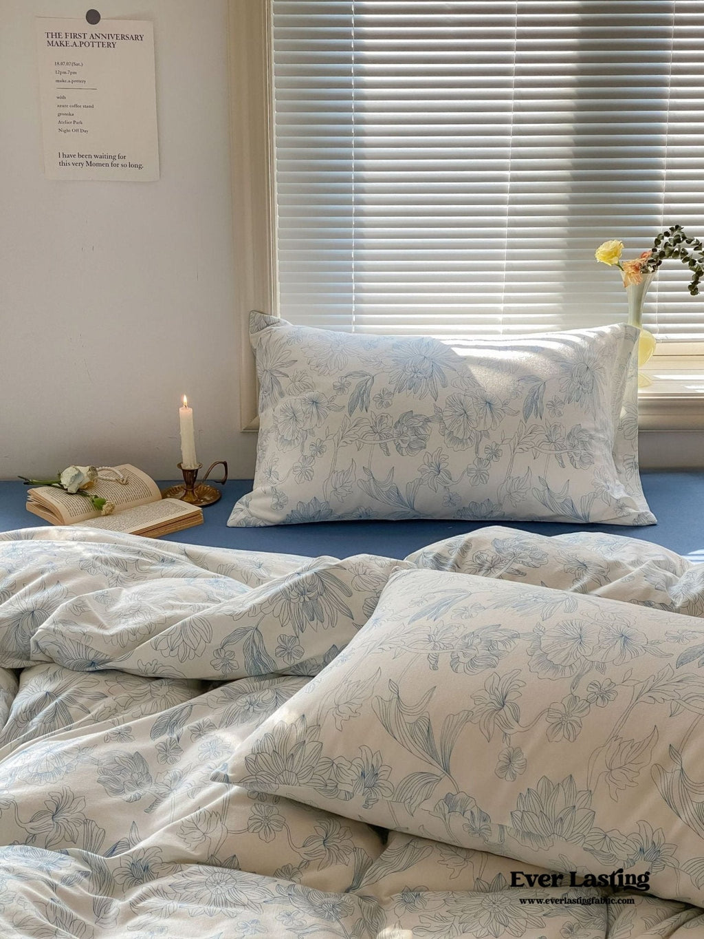 Fleur Elegant Floral Knit Cotton Bedding Set / Blue