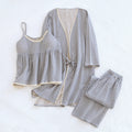 Floral V Tank and Long Pants with Cardigan Cotton Pajama Set / Blue