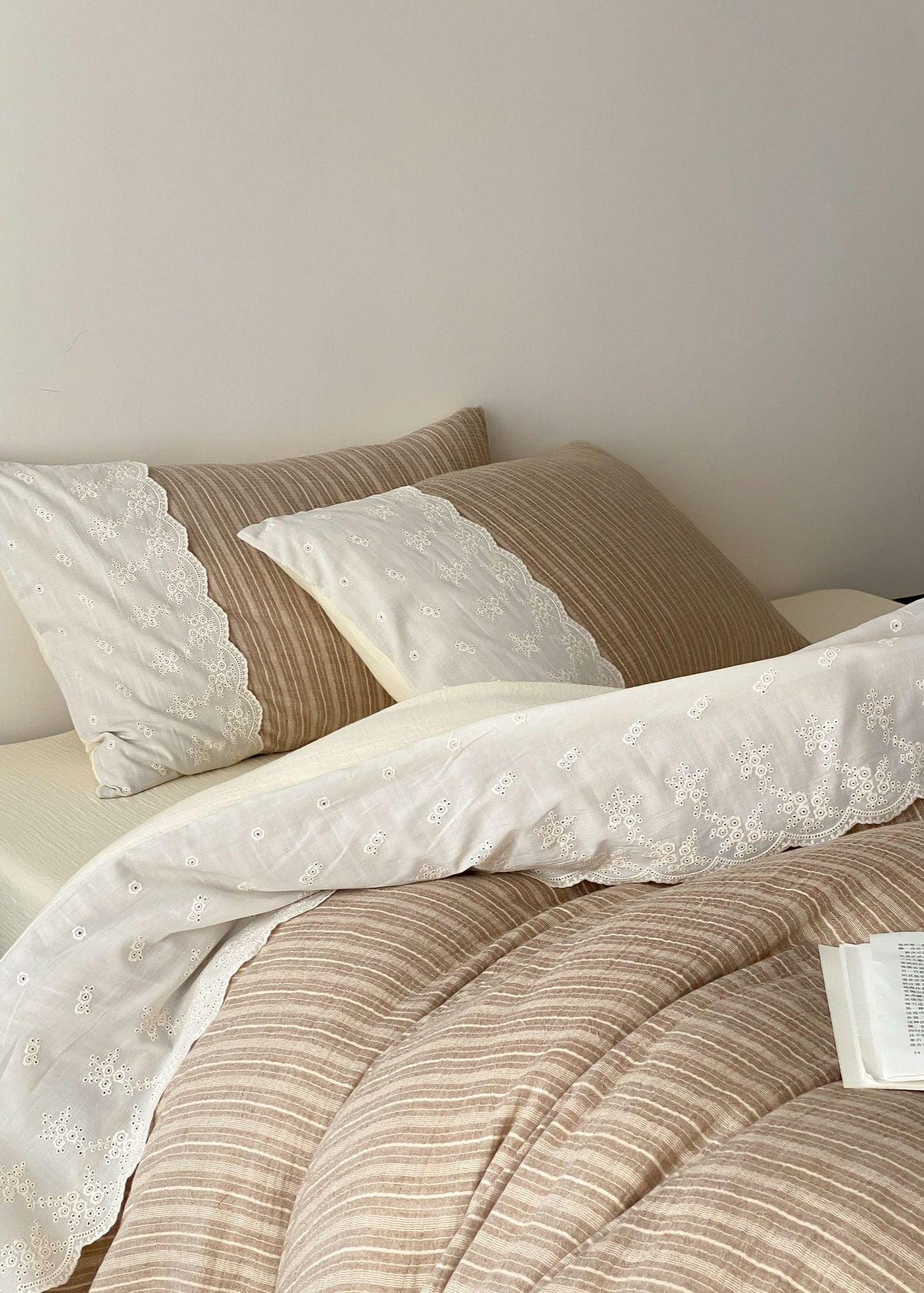 Florence Lace Double Gauze Striped Bedding Set / Green