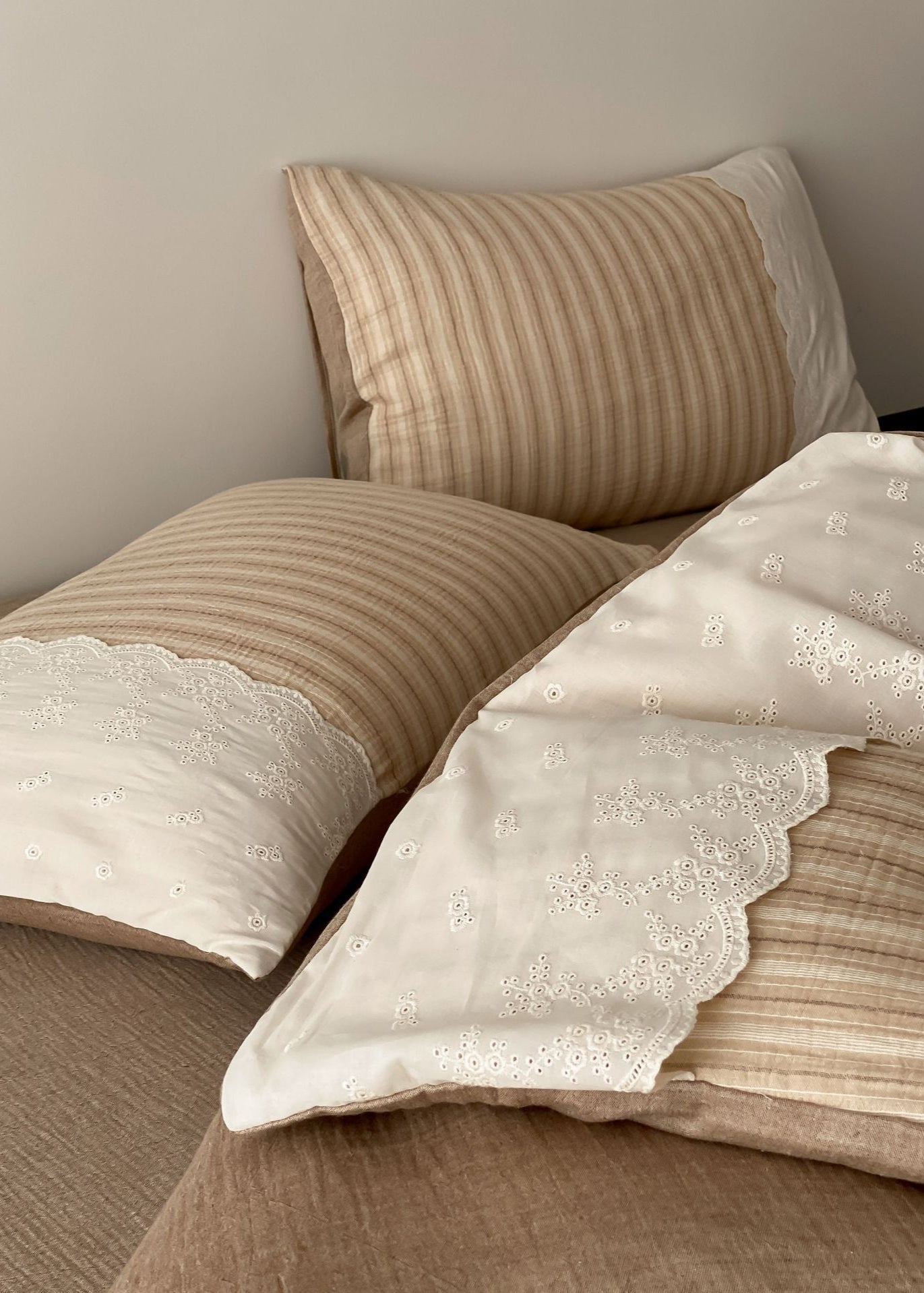 Florence Lace Double Gauze Striped Bedding Set / Green