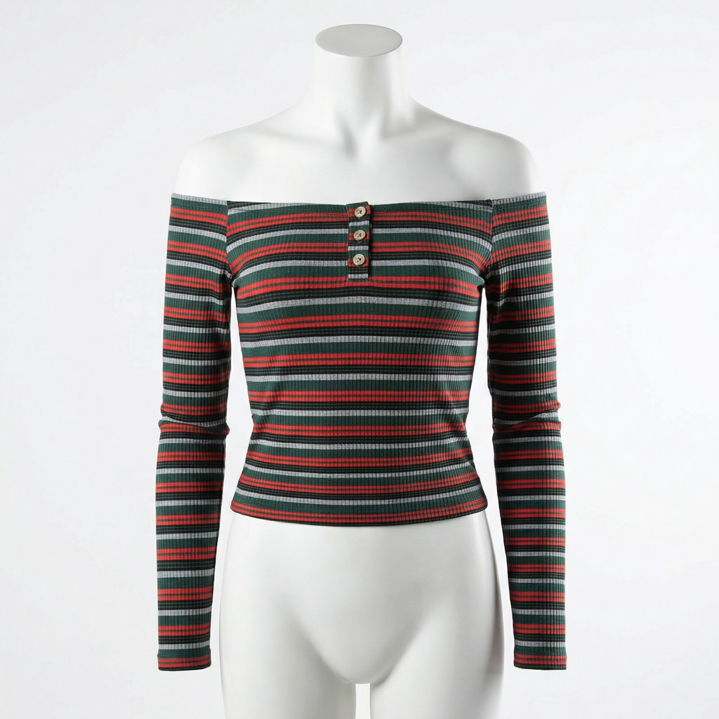 Ultra Flirt by Ikeddi Juniors Striped Off-The-Shoulder Top, Size Large