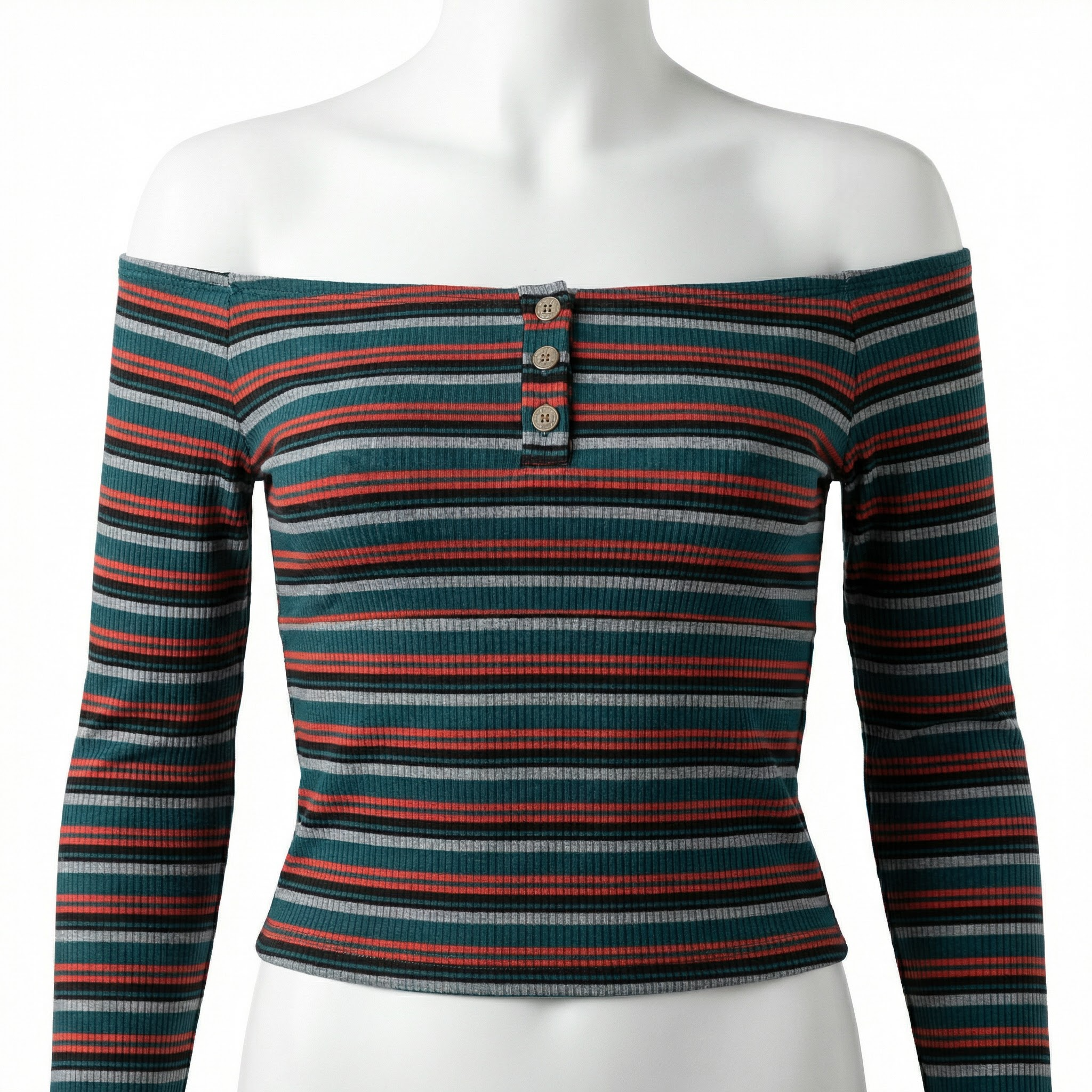 Ultra Flirt by Ikeddi Juniors Striped Off-The-Shoulder Top, Size Large