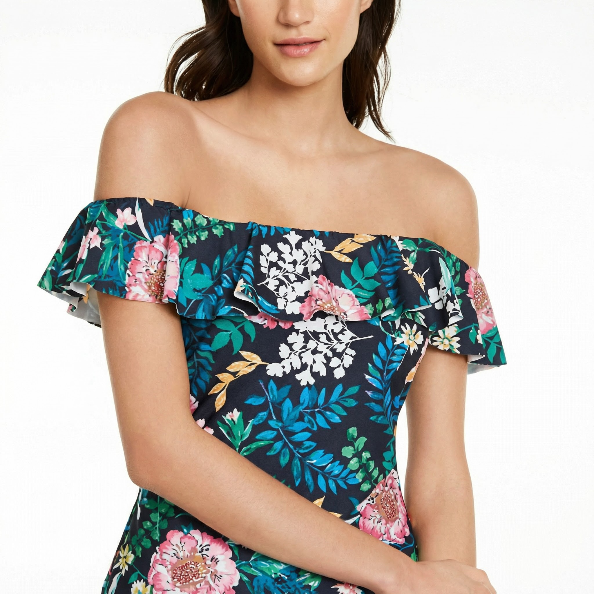 Tommy Hilfiger Womens Tankini Tops Floral Off-Shoulder Tankini, Size XS